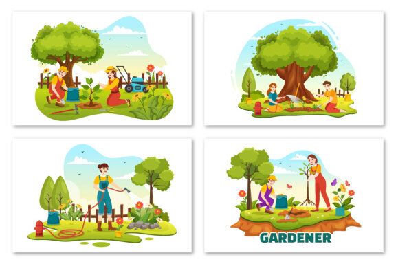 15 Summer Gardener Vector Illustration
