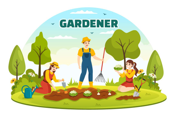 15 Summer Gardener Vector Illustration