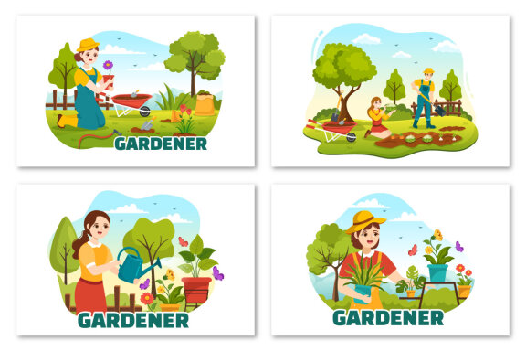 15 Summer Gardener Vector Illustration