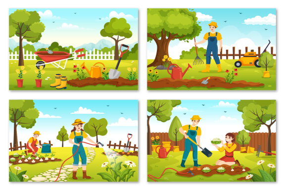 15 Summer Gardener Vector Illustration