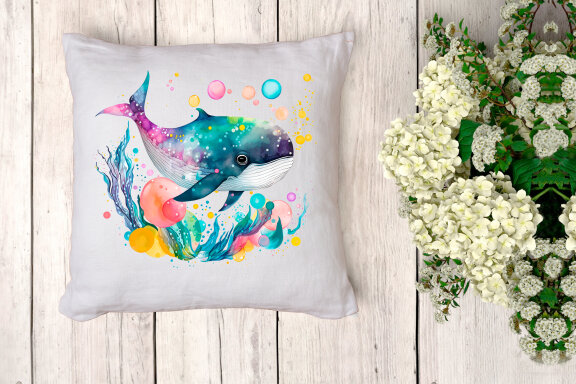 Cute Whale watercolor clipart. Sea animal character design