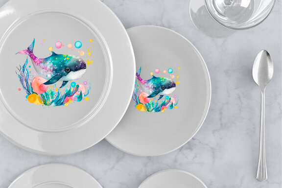 Cute Whale watercolor clipart. Sea animal character design