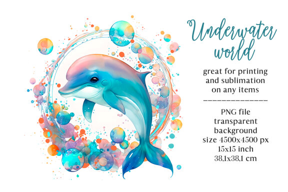 Dolphin. Sea life sublimation. Design for printing