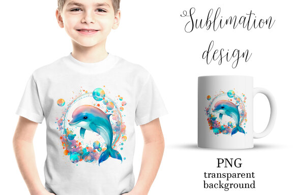 Dolphin. Sea life sublimation. Design for printing