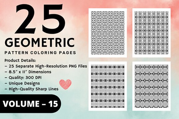 KDP Geometric pattern coloring pages Volume –15