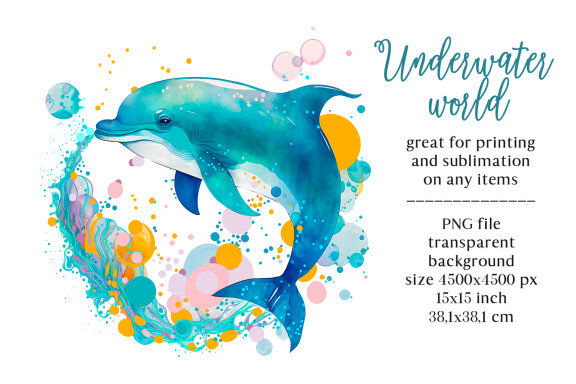Cute dolphin. Sea life sublimation. Design for printing
