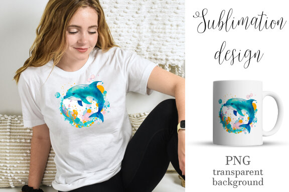 Cute dolphin. Sea life sublimation. Design for printing