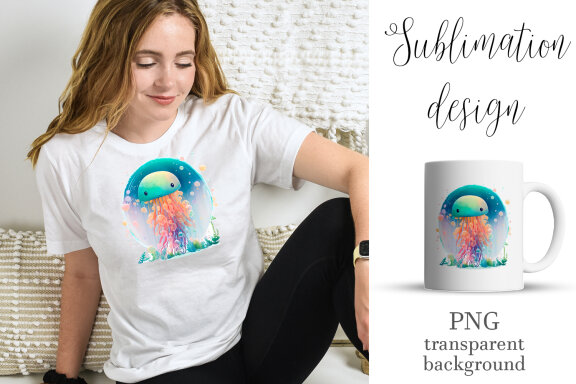 Sea Jellyfish Sublimation PNG Design