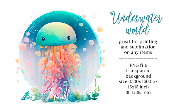 Sea Jellyfish Sublimation PNG Design