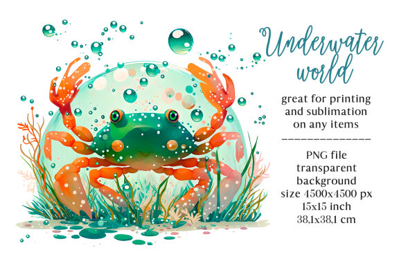  Sea crab Sublimation PNG Design, Ocean Life
