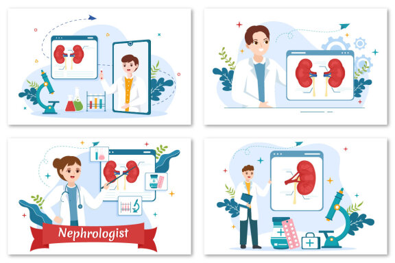 12 Nephrologist Vector Illustration