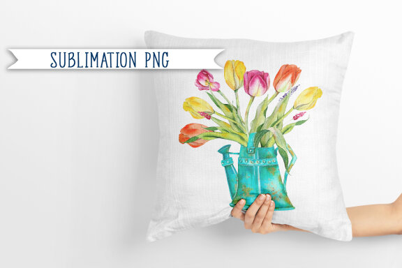 Cute Easter Watercolor Clipart, bunny, eggs, tulips