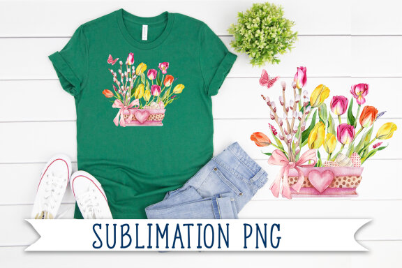 Cute Easter Watercolor Clipart, bunny, eggs, tulips