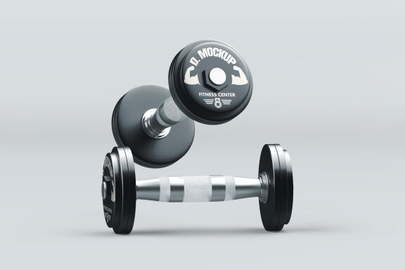 Realistic Metallic Gym Dumbbell PSD Mockup