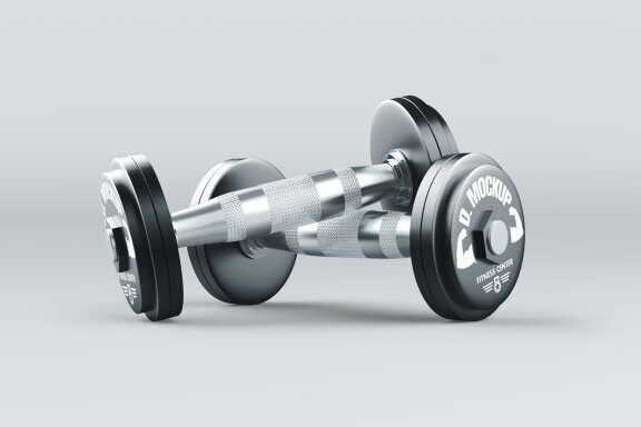 Realistic Metallic Gym Dumbbell PSD Mockup