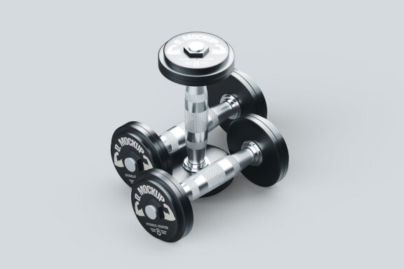 Realistic Metallic Gym Dumbbell PSD Mockup