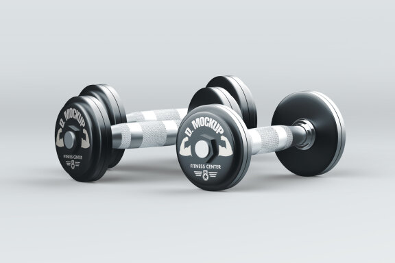 Realistic Metallic Gym Dumbbell PSD Mockup