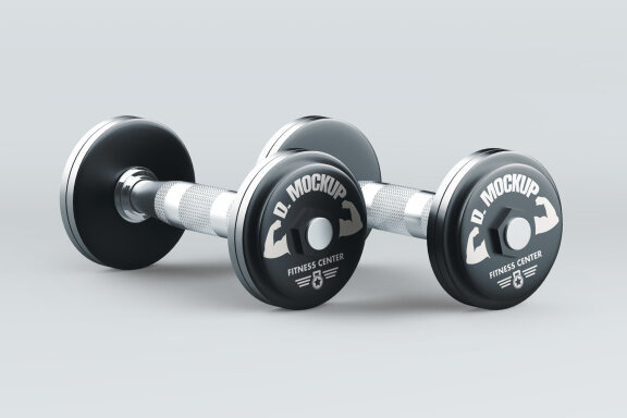 Realistic Metallic Gym Dumbbell PSD Mockup