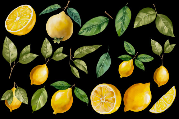 Watercolor Lemon Clipart, Yellow citrus fruit