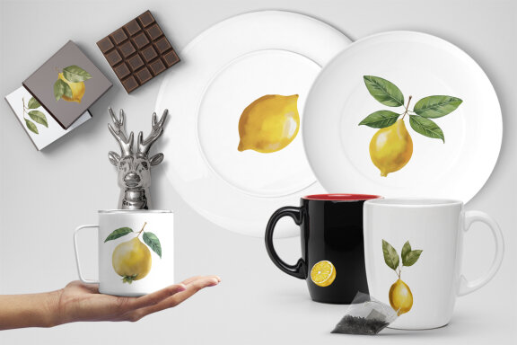 Watercolor Lemon Clipart, Yellow citrus fruit