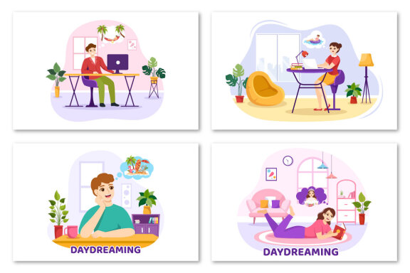 11 People Daydreaming FREE Illustration  