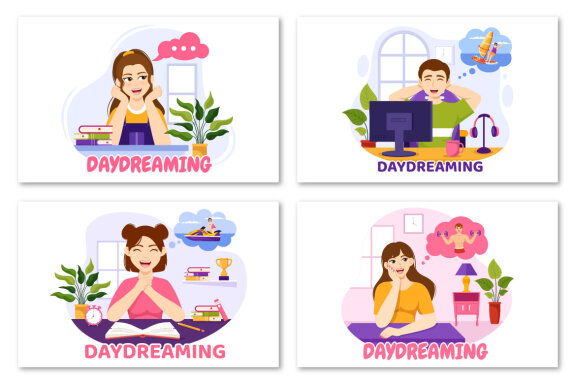 11 People Daydreaming FREE Illustration  