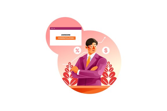 Young business man success get profit