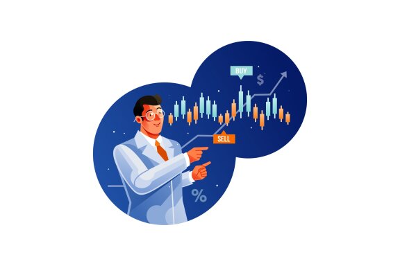 Trader expert showing chart on stock market