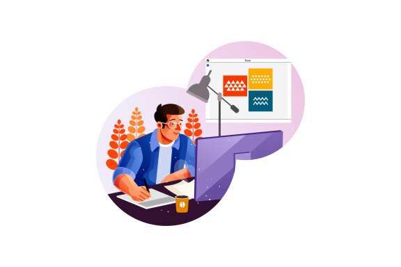 Graphic designer creating his artwork using computer