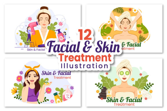 12 Facial and Skin Treatment Illustration