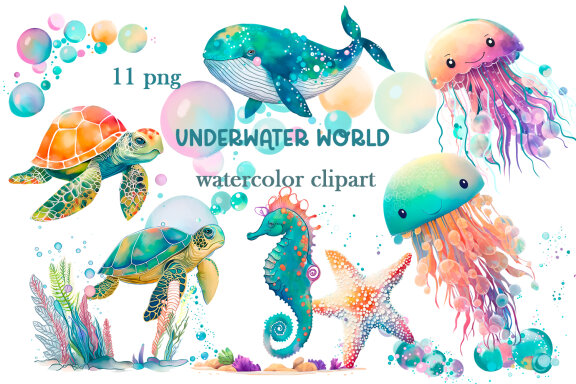 Underwater world,  sea clipart, summer clipart
