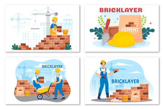 12 Bricklayer Worker Illustration
