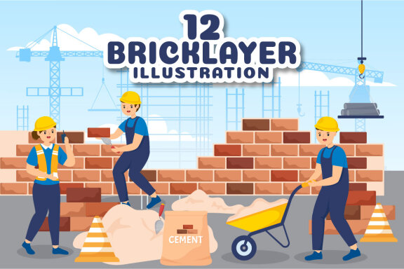 12 Bricklayer Worker Illustration