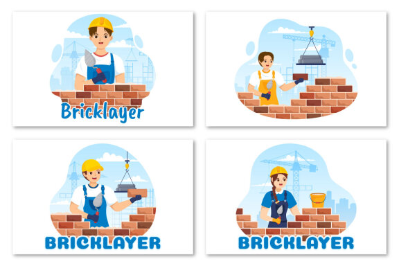 12 Bricklayer Worker Illustration