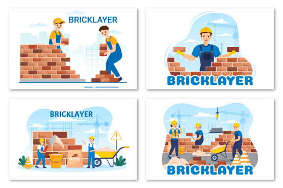 12 Bricklayer Worker Illustration