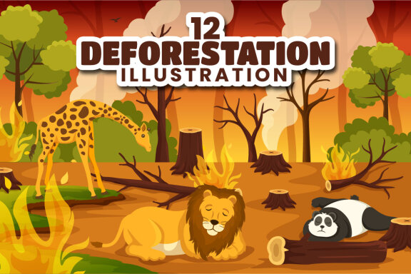 12 Deforestation Vector Illustration