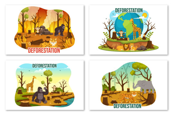 12 Deforestation Vector Illustration