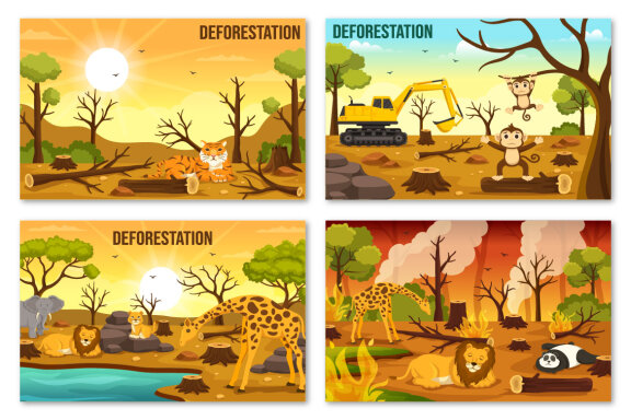 12 Deforestation Vector Illustration