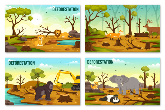 12 Deforestation Vector Illustration