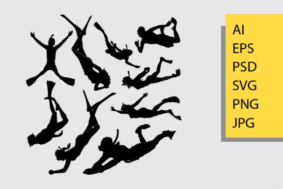 Diving and snorkeling silhouette