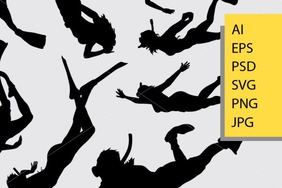 Diving and snorkeling silhouette