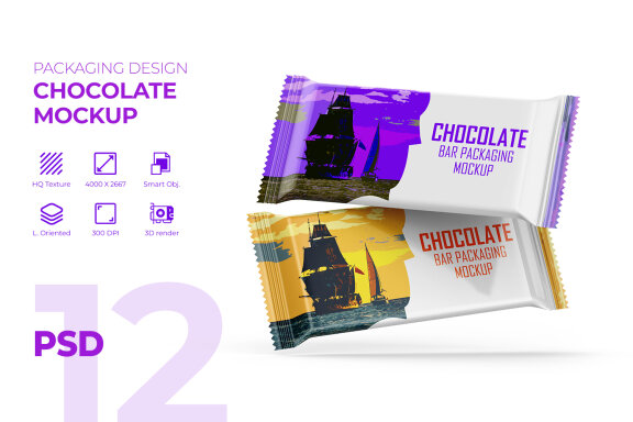 Glossy Chocolate Bar Package Mockup PSD Editable Template
