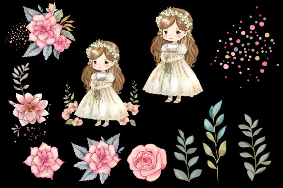 Chibi girl cute princess and fairy flowers Clipart