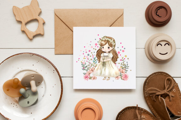 Chibi girl cute princess and fairy flowers Clipart