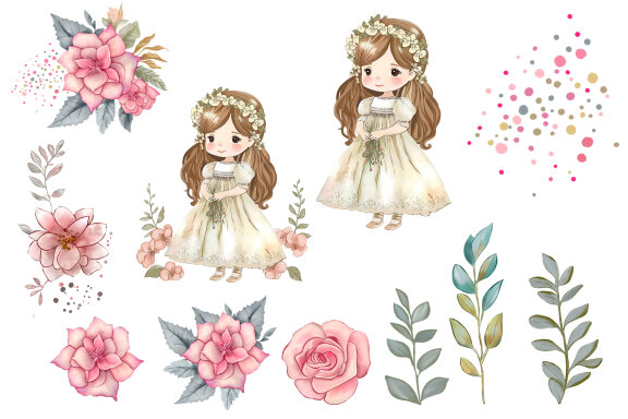 Chibi girl cute princess and fairy flowers Clipart