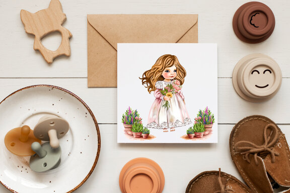 Chibi girl cute princess and flowers Clipart