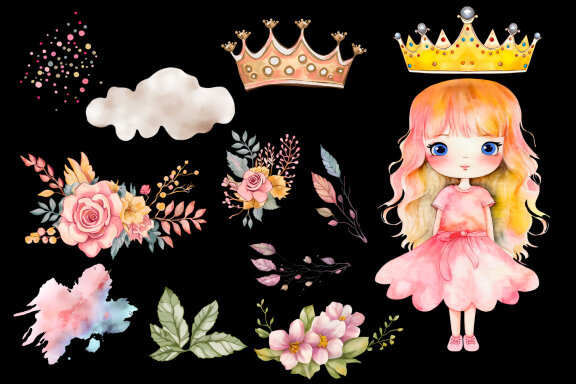 Chibi girl cute princess in crown