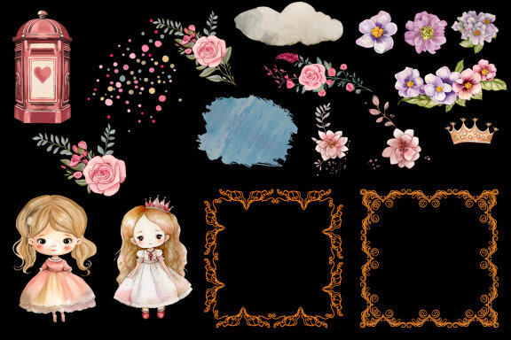Two cute little chibi princesses in a crown