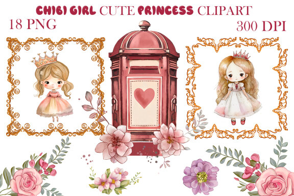 Two cute little chibi princesses in a crown