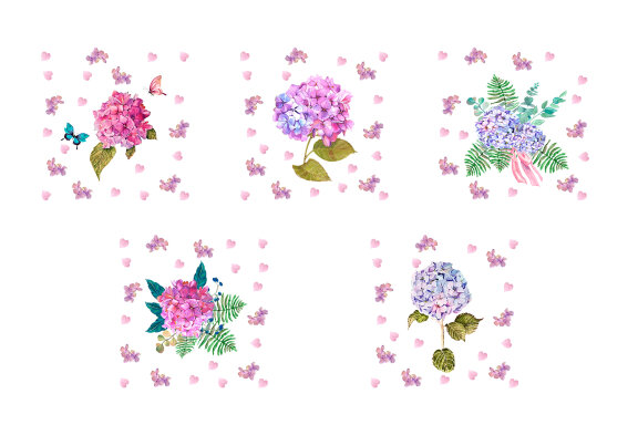 Watercolor hydrangea flowers sublimation